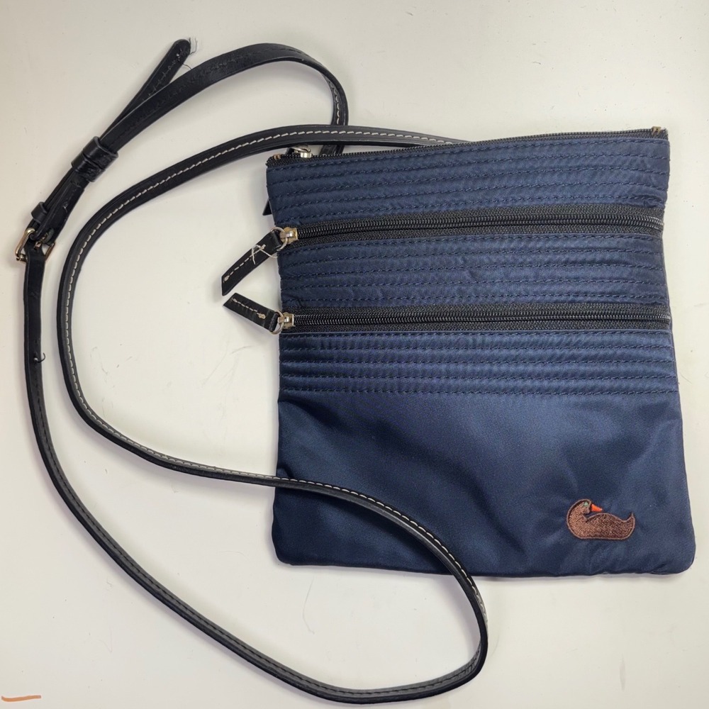 Dooney & Bourke Navy Nylon Triple Zip Crossbody Bag Pink Lining Duck Logo
